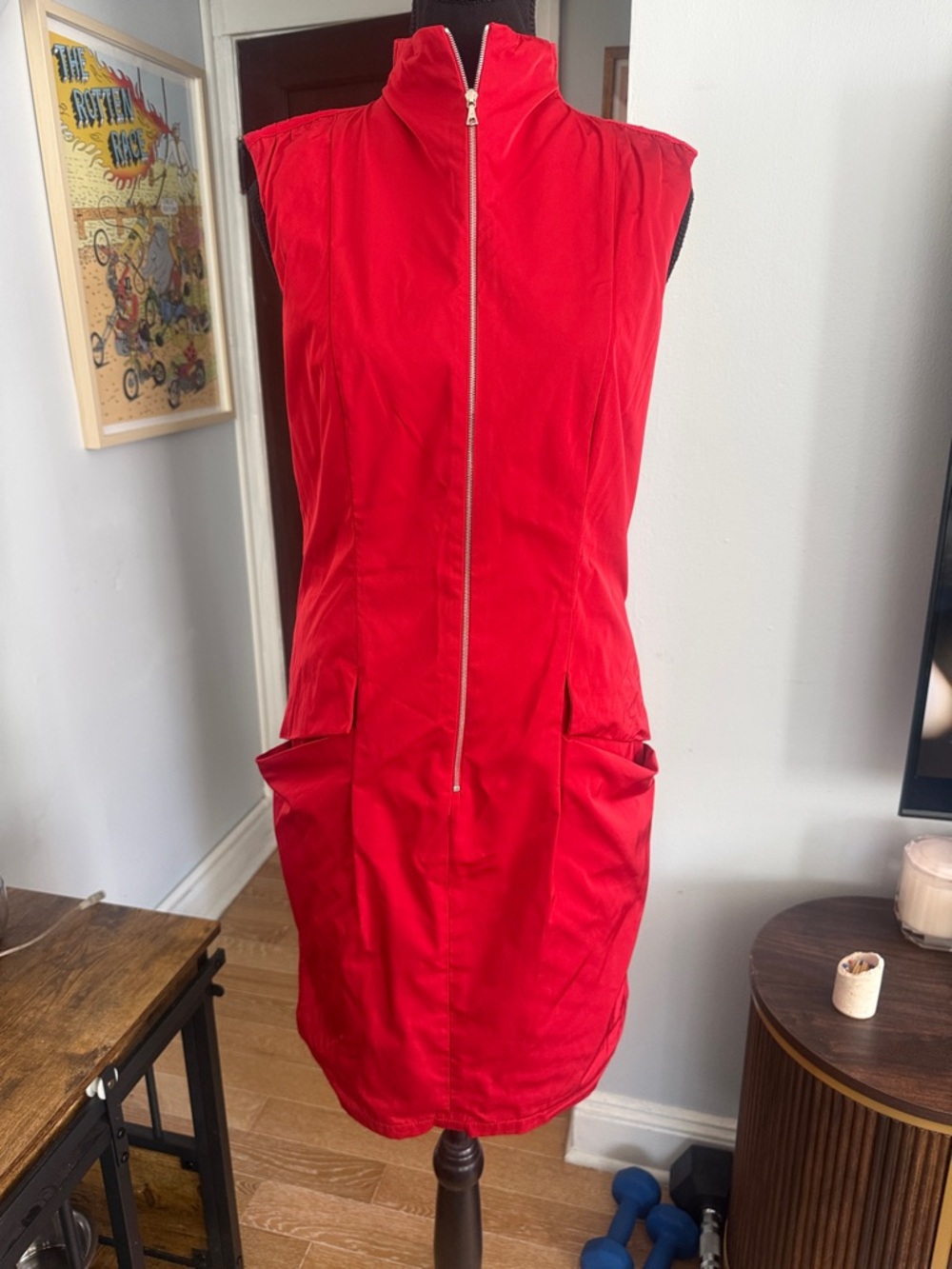 Red Sleeveless Zip-Front Mini Dress